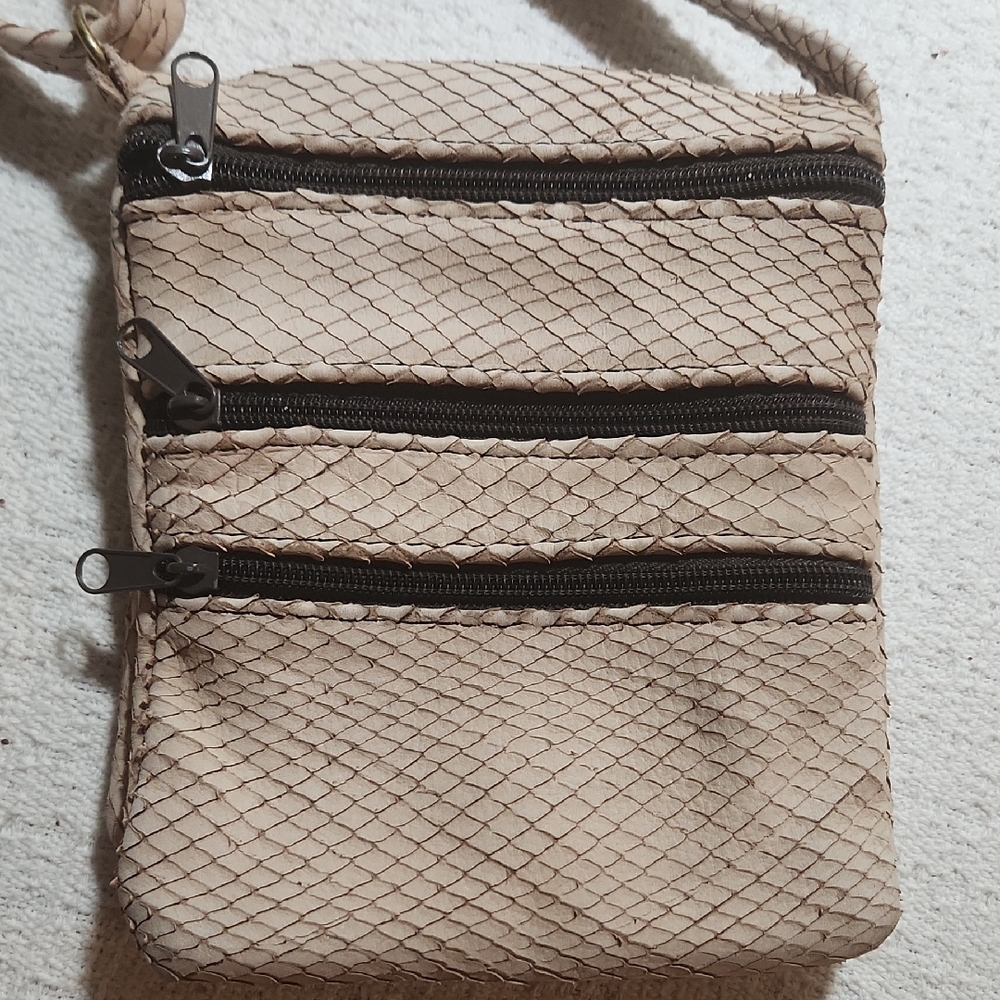 Beige Textured Crossbody Bag